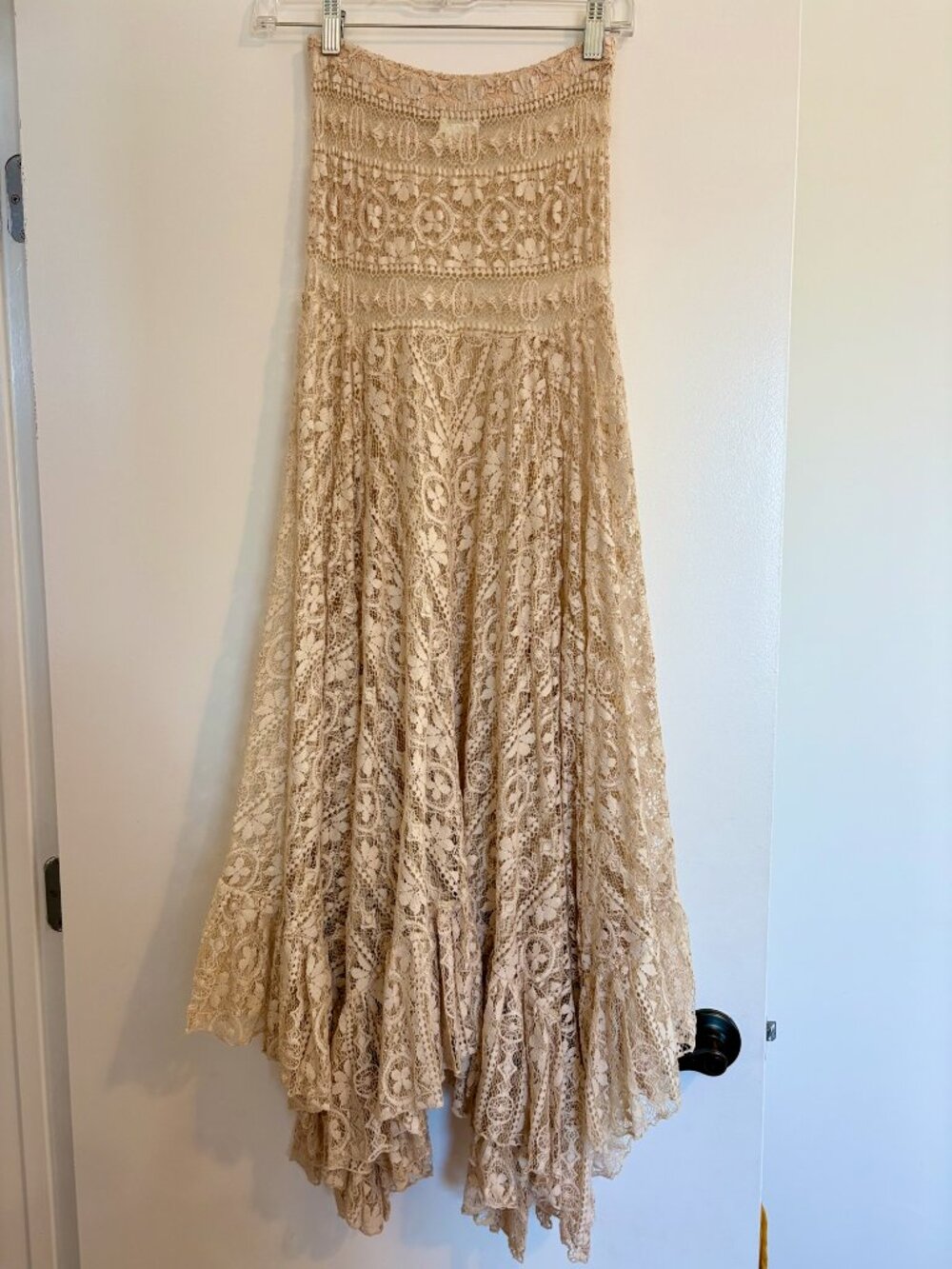 Long Bohemian Strapless Lace Dress from Free People, XS, Cream - Picture 5 of 7